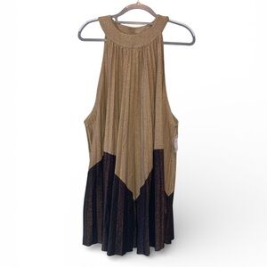 Free people medium NEW 2 tone gold pleated mini dress